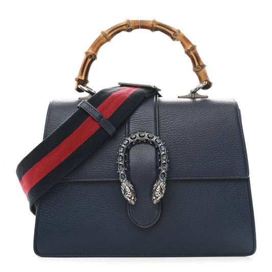 Dollar Calfskin Crystal Web Medium Dionysus Bamboo Top Handle Bag Blue Agata Montana Sapphire