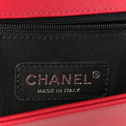 Calfskin Chevron Quilted Large Chain Boy Flap Red