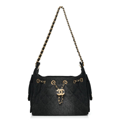 Washed Denim Quilted Mini Chanel 25 Handbag Black