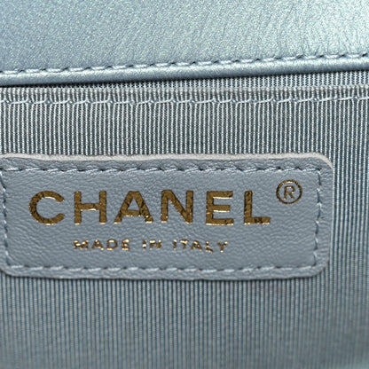 Iridescent Patent Calfskin Quilted Medium Boy Flap Light Blue