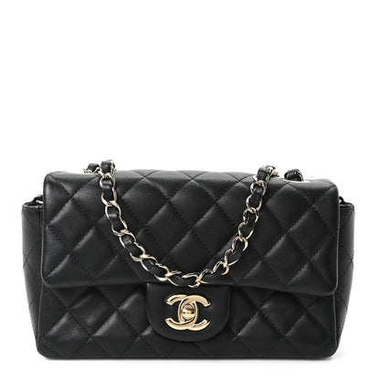 Lambskin Quilted Mini Rectangular Flap Black