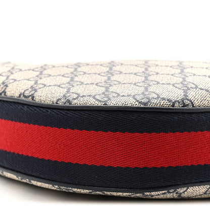 GG Supreme Monogram Textured Calfskin Web Large Attache Shoulder Bag Beige Blue