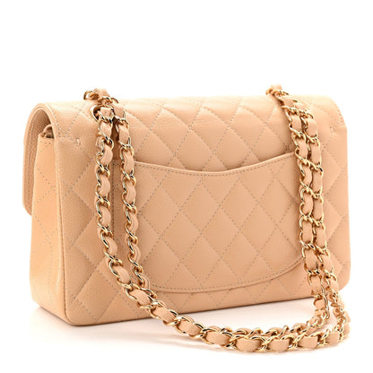 Caviar Quilted Small Double Flap Beige