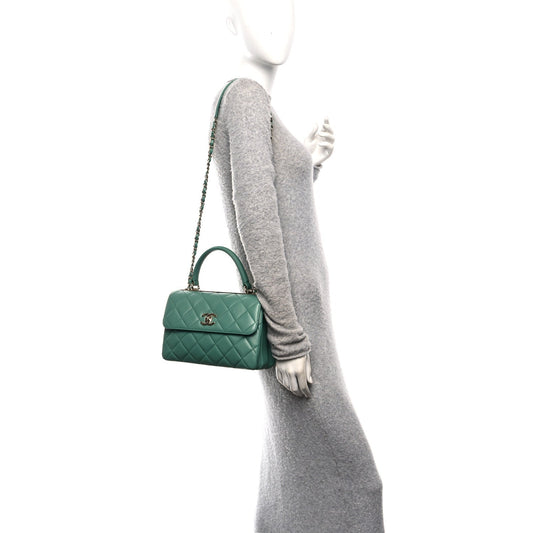 Lambskin Quilted Small Trendy CC Flap Dual Handle Bag Light Green