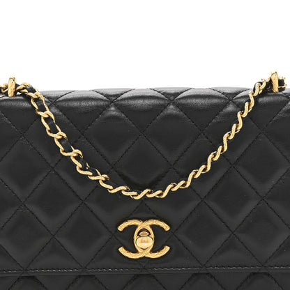 Shiny Lambskin Quilted Dynasty Wallet On Chain WOC Black