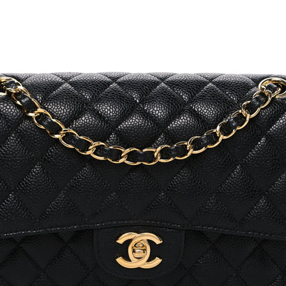 Caviar Quilted Medium Double Flap Black