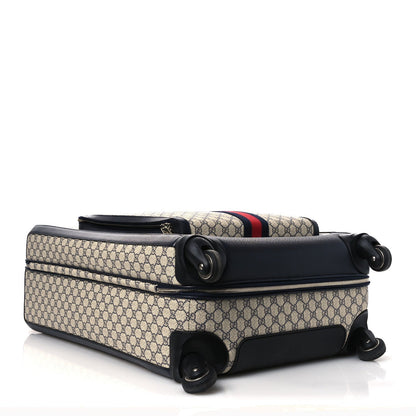 GG Supreme Monogram Textured Dollar Calfskin Web Large Savoy Trolley Suitcase Beige Blue
