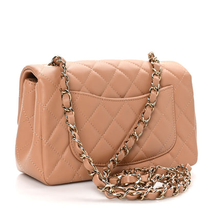 Lambskin Quilted Mini Rectangular Flap Brown