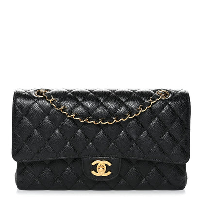 Caviar Quilted Medium Double Flap Black