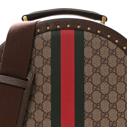 GG Supreme Monogram Textured Dollar Calfskin Web Savoy Hat Box Beige Ebony New Acero