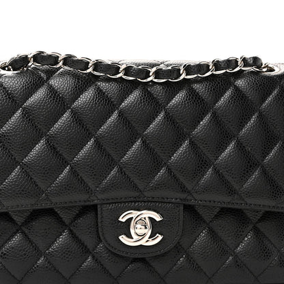 Caviar Quilted Medium Double Flap Black