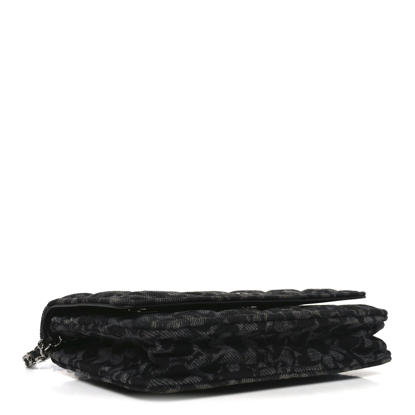 Printed Denim Quilted Flower Wallet On Chain WOC Black
