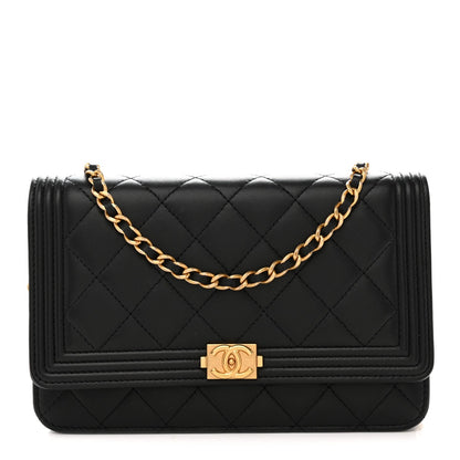 Lambskin Quilted Boy Wallet On Chain WOC Black