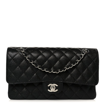 Caviar Quilted Medium Double Flap Black