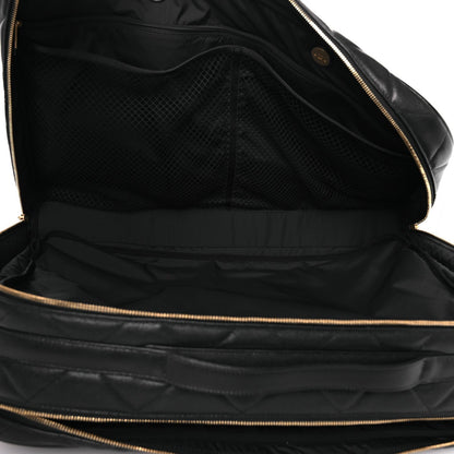 Shiny Grained Calfskin Quilted Large Travel Bowling Bag Black