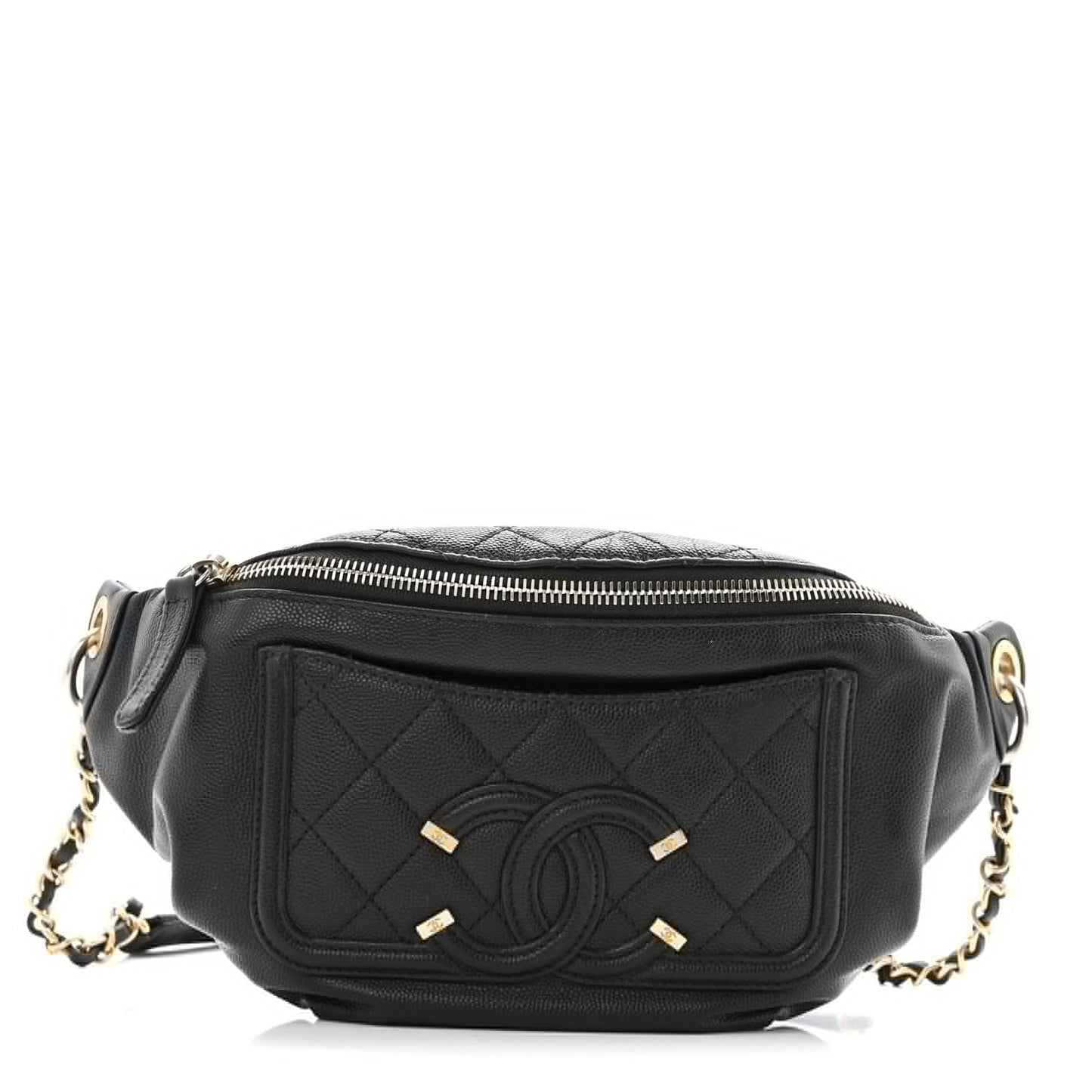 Caviar Quilted Filigree Waist Bag Black