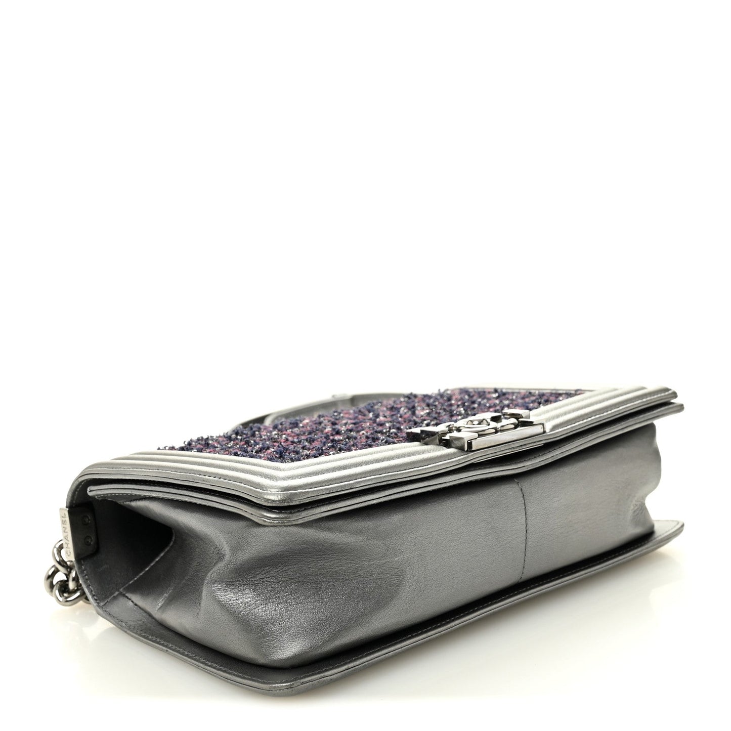Tweed Metallic Lambskin Medium Boy Flap Silver
