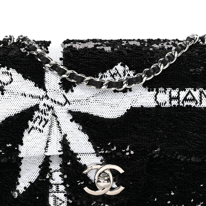 Sequin Ribbon Small Rectangular Flap Black White