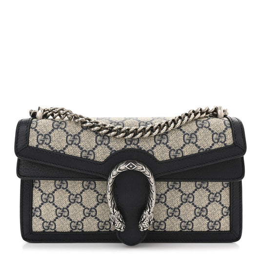 GG Supreme Monogram Textured Dollar Calfskin Small Rectangular Dionysus Shoulder Bag Beige Blue