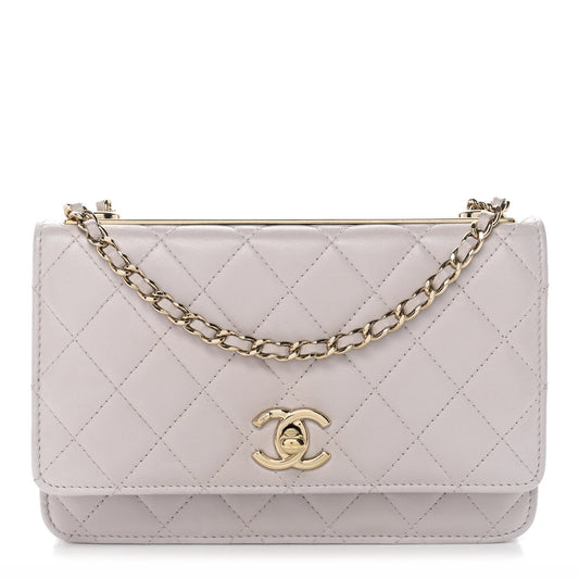 Lambskin Quilted Trendy CC Wallet On Chain WOC Lilac