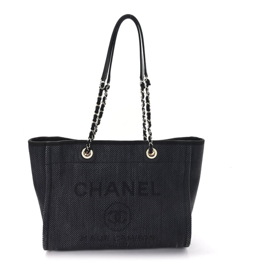 Mixed Fibers Calfskin Small Deauville Tote Black
