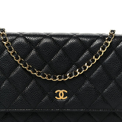Caviar Quilted Wallet on Chain WOC Black
