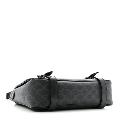 GG Supreme Monogram Textured Dollar Calfskin Retro Interlocking G Flap Messenger Bag Black
