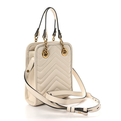 Calfskin Matelasse Chevron Mini GG Marmont Tote Mystic White