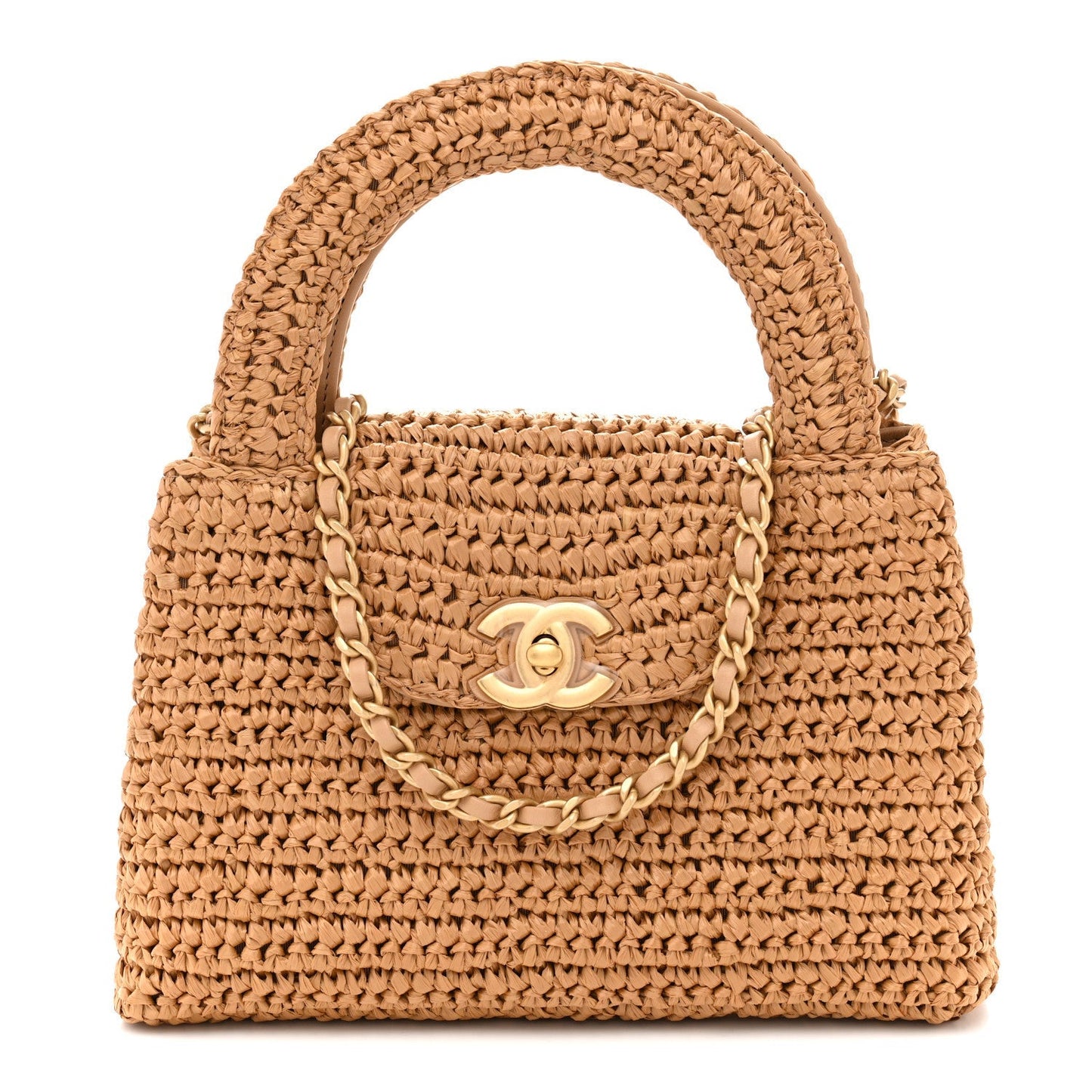 Braided Raffia Nano Kelly Flap Bag Dark Beige