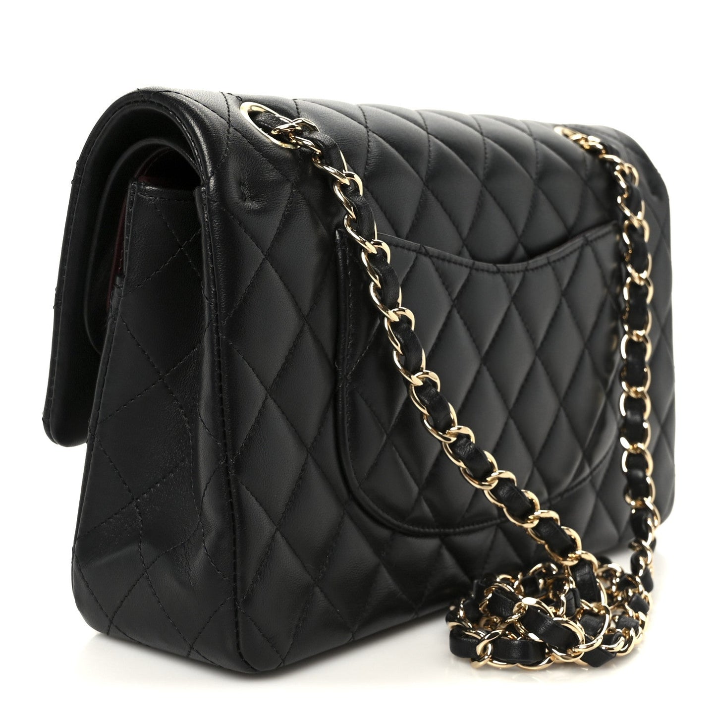 Lambskin Quilted Medium Double Flap Black