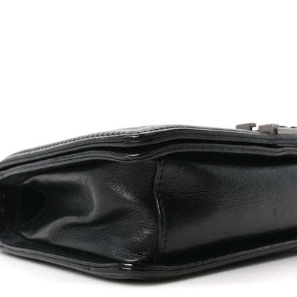Calfskin Crystal Embossed Medium Boy Flap Black