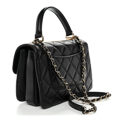 Lambskin Quilted Small Trendy CC Dual Handle Flap Bag Black