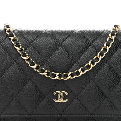 Caviar Quilted Wallet on Chain WOC Black