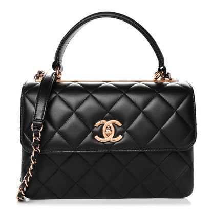 Lambskin Quilted Small Trendy CC Dual Handle Flap Bag Black