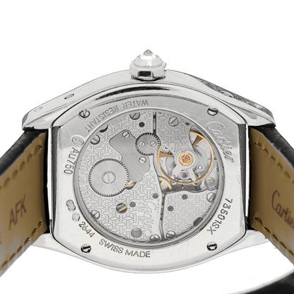 18K White Gold Alligator Diamond Bezel 28mm Tortue Manual Winding Watch Black