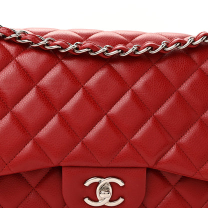 Caviar Quilted Jumbo Double Flap Dark Red