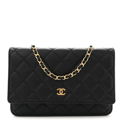 Caviar Quilted Wallet on Chain WOC Black