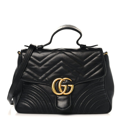 Calfskin Matelasse Small GG Marmont Top Handle Shoulder Bag Black