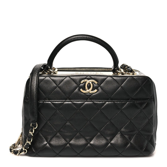 Lambskin Quilted Medium Trendy CC Bowling Bag Black