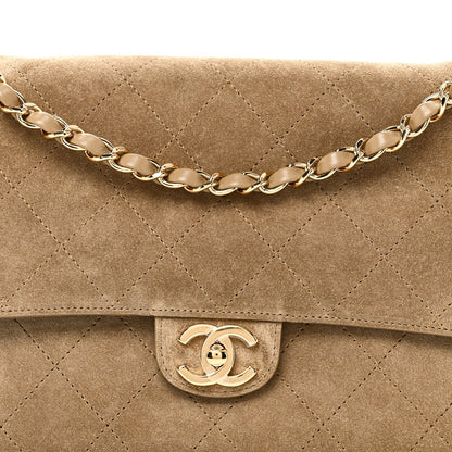Suede Calfskin Small Souplissimo Maxi Flap Dark Beige