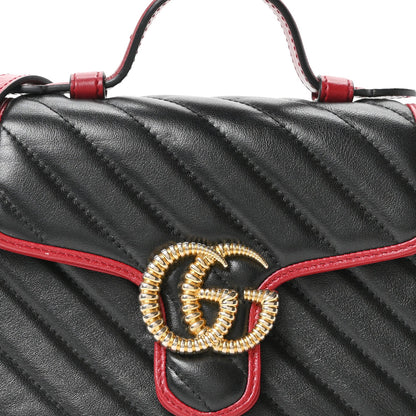 Vintage Effect Calfskin Matelasse Diagonal Mini Torchon GG Marmont Top Handle Shoulder Bag Black Romantic Cherry