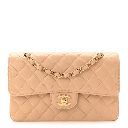 Caviar Quilted Small Double Flap Beige