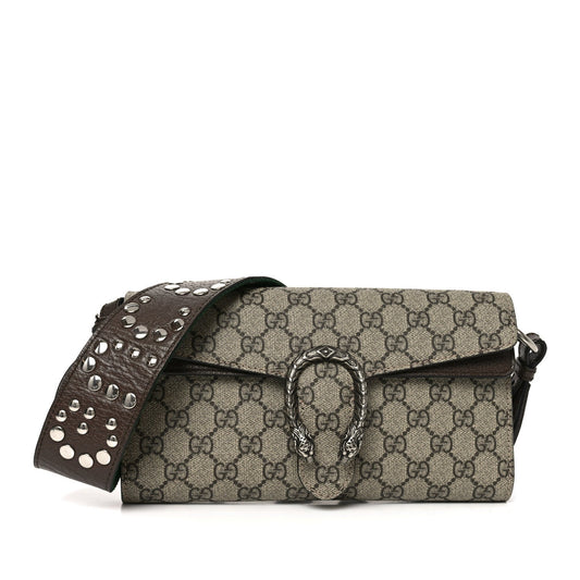 GG Supreme Web Monogram Textured Dollar Calfskin Dionysus Small Shoulder Bag Beige Ebony New Acero