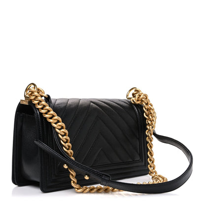 Caviar Chevron Quilted Medium Boy Flap Black