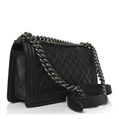 Lambskin Quilted Medium Boy Flap Dark Grey