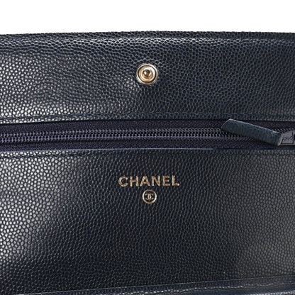 Caviar Quilted Wallet on Chain WOC Navy Blue