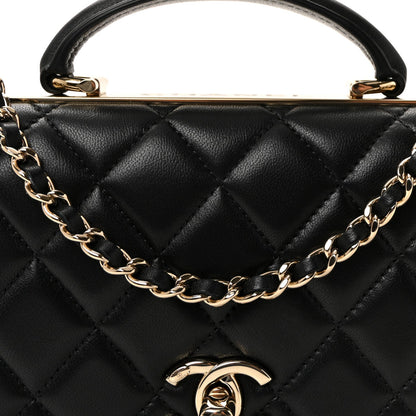 Lambskin Quilted Top Handle Trendy CC Wallet On Chain WOC Black