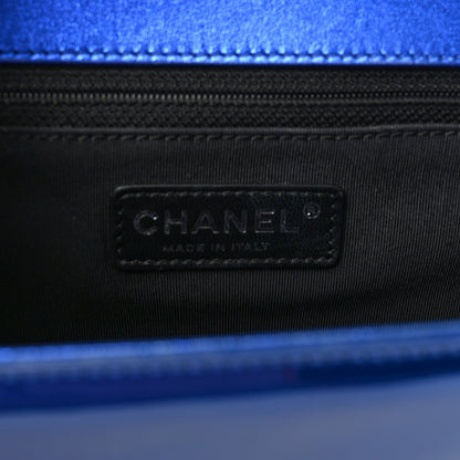 Metallic Patent Quilted New Medium Boy Flap Blue