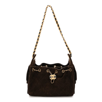 Suede Quilted Mini Chanel 25 Handbag Dark Brown