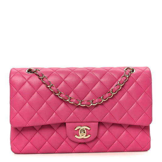 Lambskin Quilted Medium Double Flap Pink